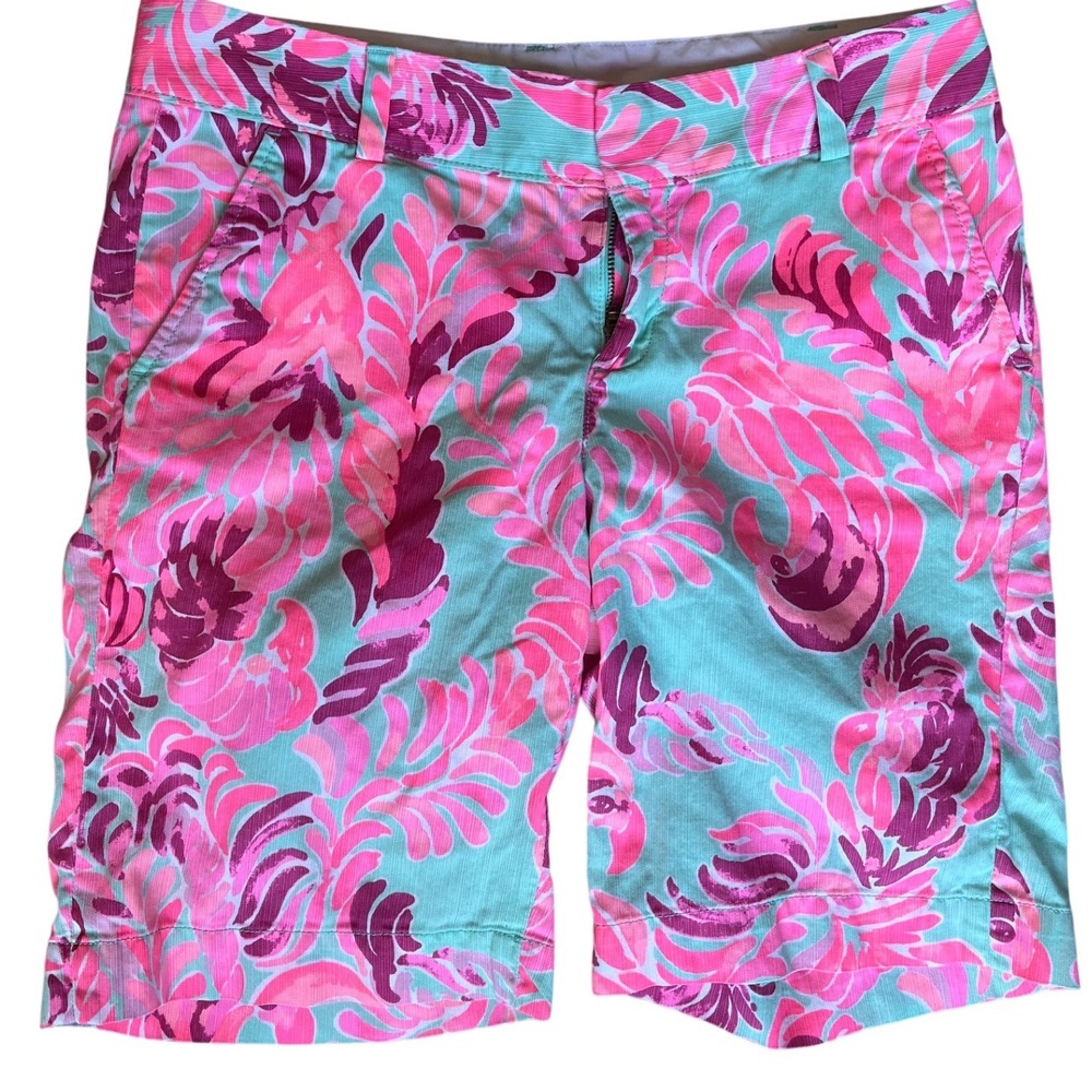 Lilly Pulitzer Callahan Shorts Womens 4 Pink Mint Green Tropical Floral Chino